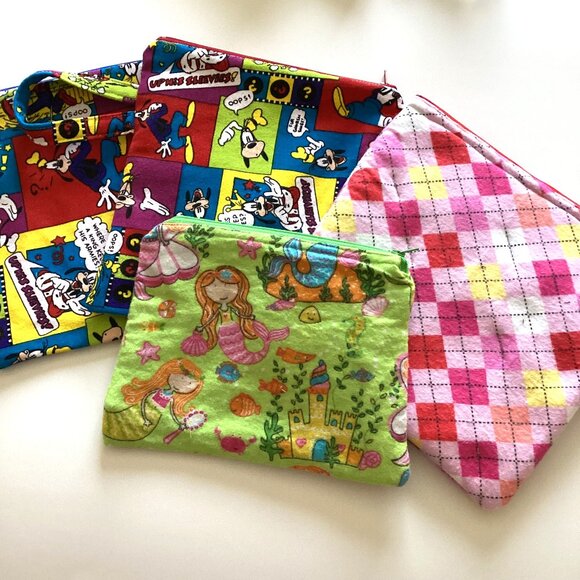4 Handmade Kids Children's Small Pouches Waterproof Lining Back to School - Picture 1 of 9